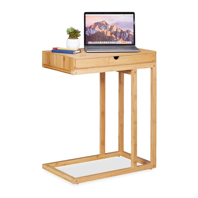 Relaxdays Bamboo Side Table with Large Drawer, Modern Design, Coffee Table, H x W x D: 68 x 55 x 35 cm, Natural