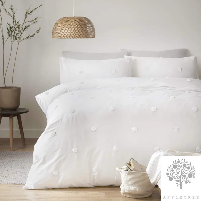 Appletree Signature Duvet Cover Set King – Dot Garden Design – 100% Cotton Bedding – White with White Polka Dots – Includes 1 Duvet Cover (230x220cm) & 2 Pillowcases (50x75cm)