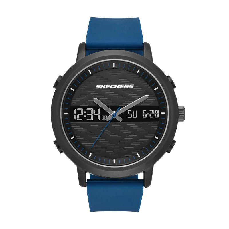 Skechers Watch For Men, Anadigi Movement With Silicone, Leather Or Stainless Steel Strap, Blue and Graphite, 48MM