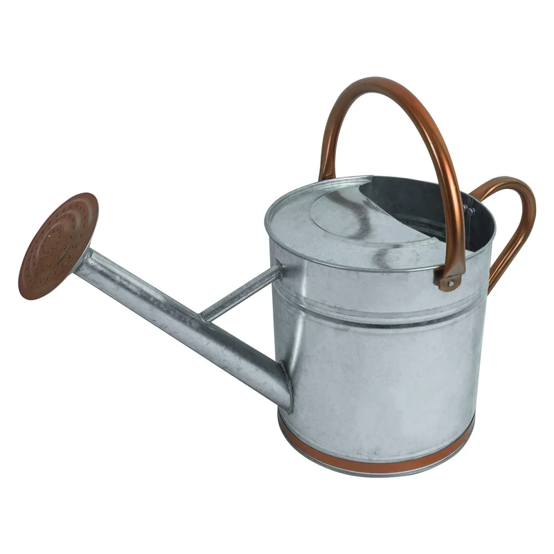 Woodside Silver 9L Metal Garden and Plant Watering Can with Rose