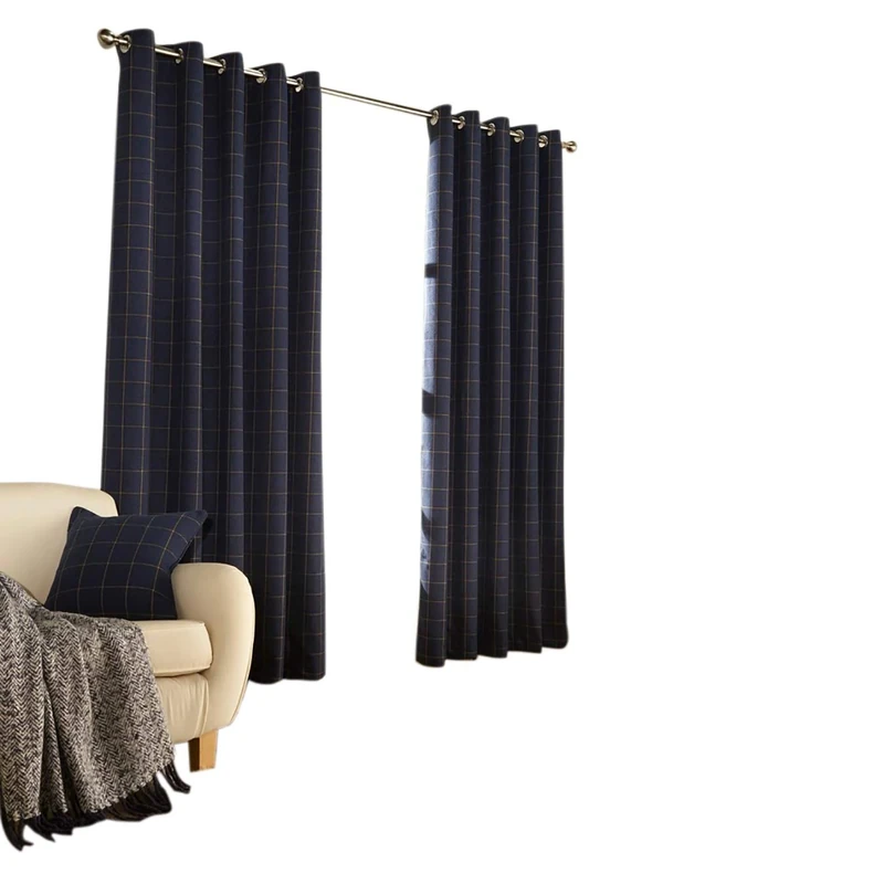Furn Ellis Ringtop Eyelet Curtains (Pair) -Ready Made-Polyester-Navy-229cm x 137cm (90" x 54" inches), Polyester, Navy, 90x54 (229x137cm)