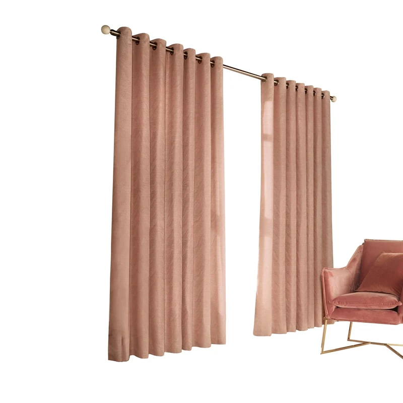 Furn Himalaya Ringtop Eyelet Curtains (Pair), 229cm x 229cm, Blush Pink