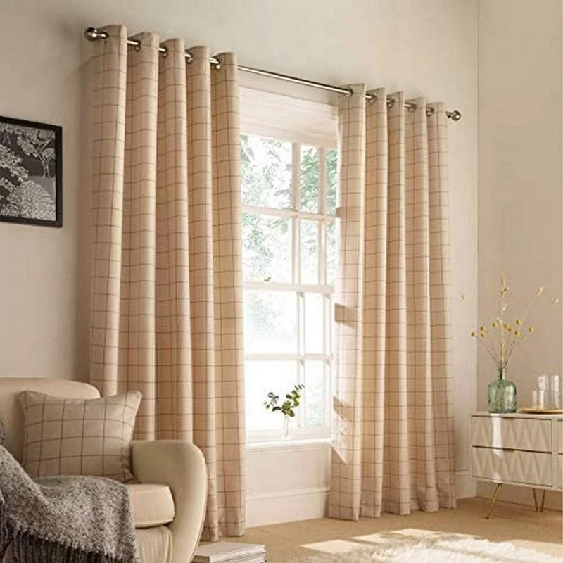 Furn Ellis Ringtop Eyelet Curtains (Pair) -Polyester-Natural-168cm x 137cm, Polyester, Natural, 168 x 137cm (66" x 54" inches)