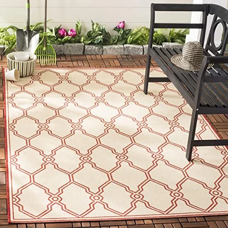 Safavieh Trellis Indoor/Outdoor Woven Square Area Rug, Beachhouse Collection, BHS124, in Red / Creme, 201 X 201 cm for Garden, Patio or Any Outdoor Space - Image 1