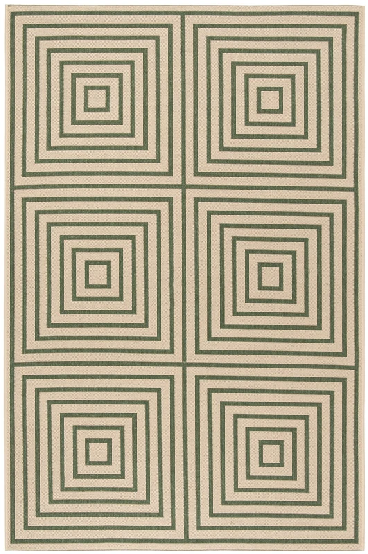 SAFAVIEH Geometric Rug for Indoor & Outdoor - Beachhouse Collection, Short Pile, in Cream and Green color, 201 X 290 cm