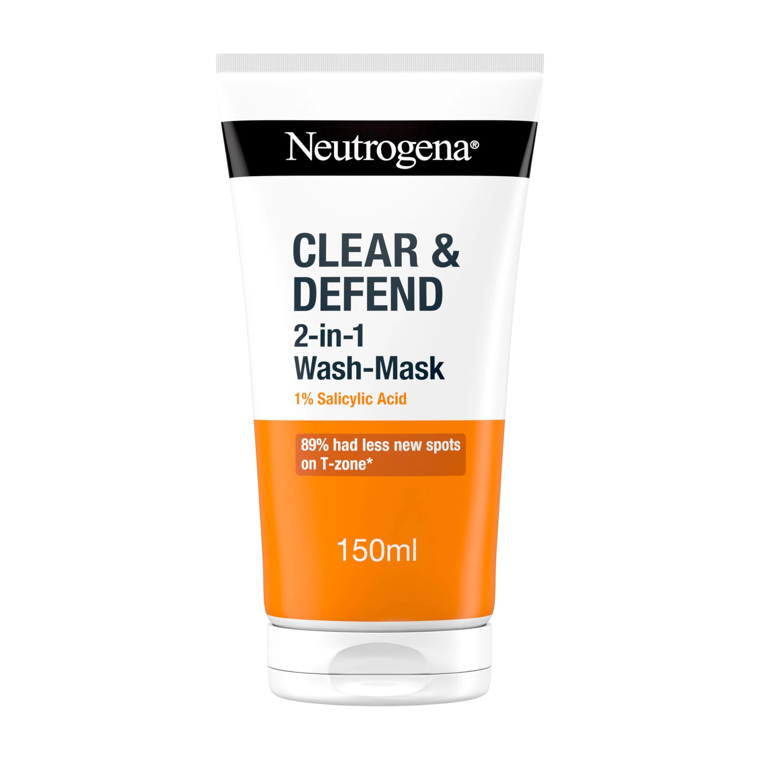 Neutrogena Clear & Defend 2 in 1 Wash-Mask (1x 150ml), Purifying Face Wash and Clay Mask for Oily, Spot-Prone Skin, Face Wash Mask with 1% Salicylic Acid for Clearer Skin and to Help Prevent Breakouts