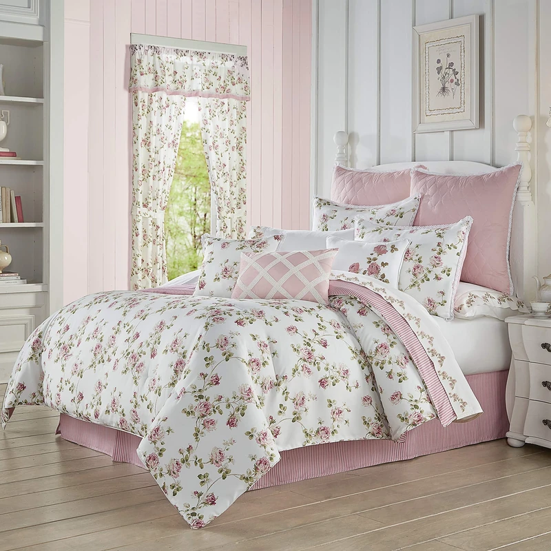 Overstock Royal Court Rosemary Country Chic Floral 4 Piece Comforter Set, Rose, Queen 90x92 - Image 1