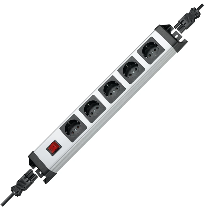 Kopp Powerversal 229520015 5-Way Power Strip with Wieland Input, 3600 W/16 A, 90 Degree Twisted Connections, Multiple Socket with Protective Contact, Wall Mounted, with Switch, Silver/Black