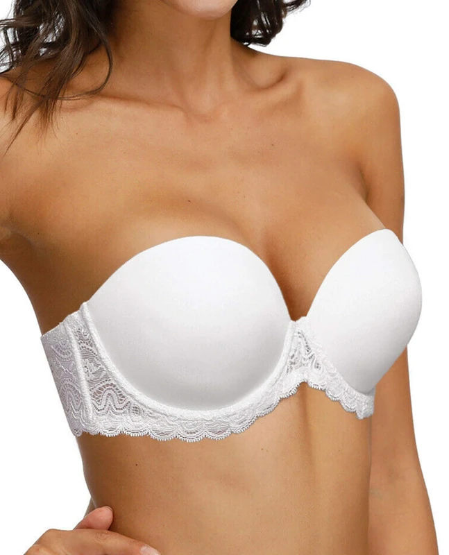 HWDI Strapless Clear Back Strap Convertible Bra with Lace Padded Underwired Plus Size Brassiere, White, 38D