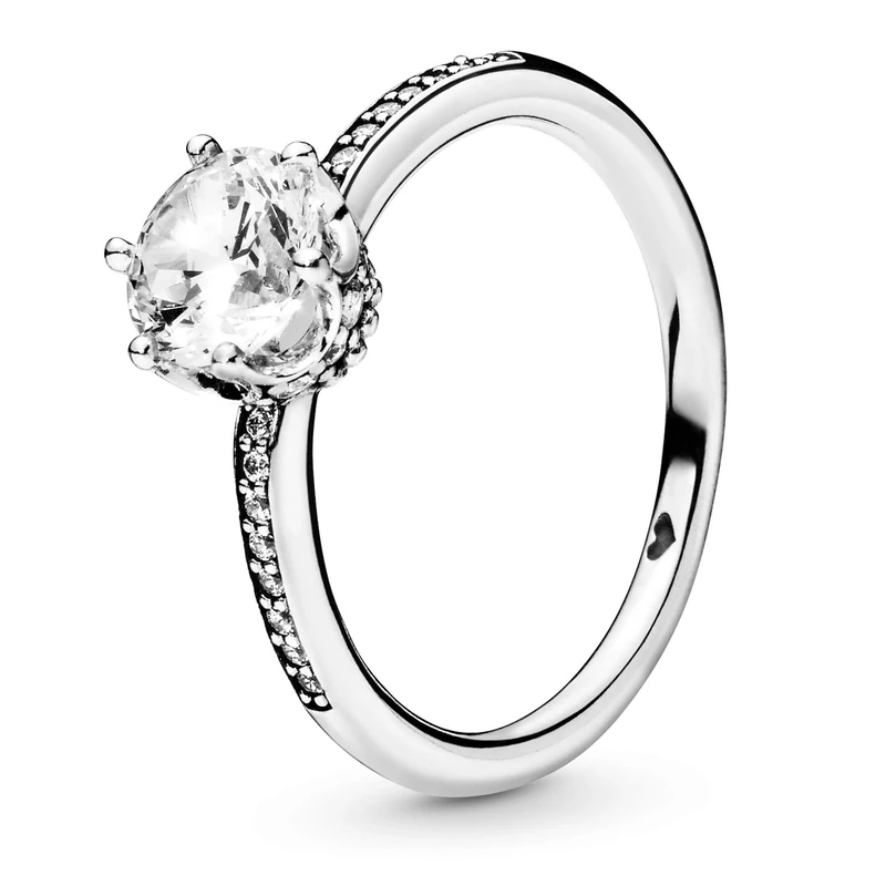 PANDORA Signature Women's Sterling Silver Sparkling Crown Cubic Zirconia Solitaire Ring, Size 48, No Box