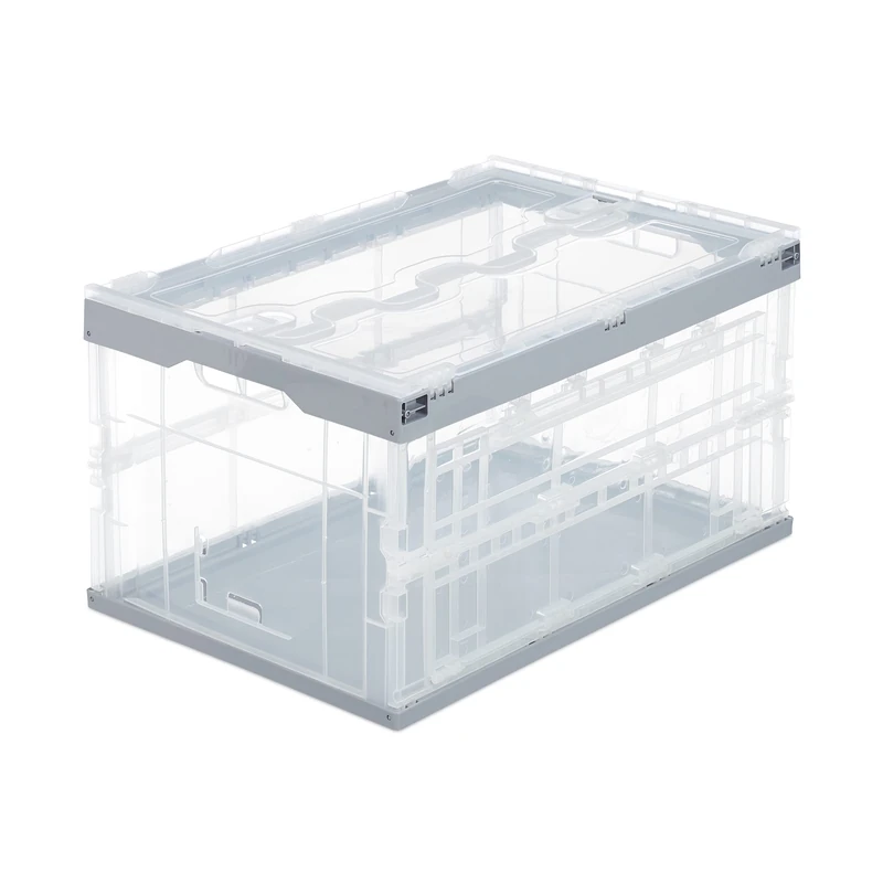 Relaxdays Professional Storage Box, Sturdy, Commercial Crate, Plastic, Lidded, 31.5x59.5x39.5cm, Grey - Image 1