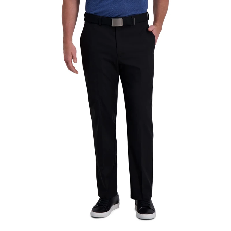 Haggar Men's Cool Right Performance Flex Solid Classic Fit Flat Front Pant-reg. and Big & Tall Casual, Black, 34W x 30L