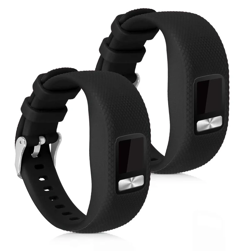 kwmobile Straps Compatible with Garmin Vivofit 4 Straps - 2x Replacement Silicone Watch Bands - Smartwatch or Fitness Tracker - Black Matte/Black Matte