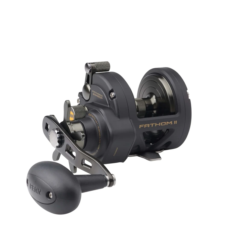 PENN Fathom® II Star Drag Reel, Saltwater Fishing Reel, Conventional Reels, Sea - Nearshore/Offshore Fishing, Shore and Kayak Fishing, Unisex, Black Gold, 25P | Right Hand | 4.8:1