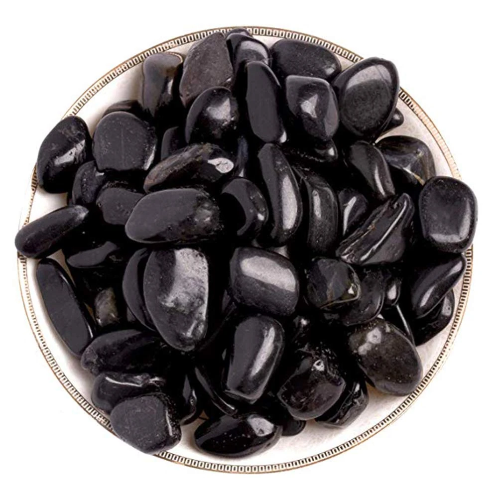 Hisredsun 2.1 lb Black Decorative Stones,0.4-1 inch Natural Polished Pebbles for Plant Pots,River Rocks for Landscaping, Vase Fillers,Succulents,Aquarium and Garden Decoration