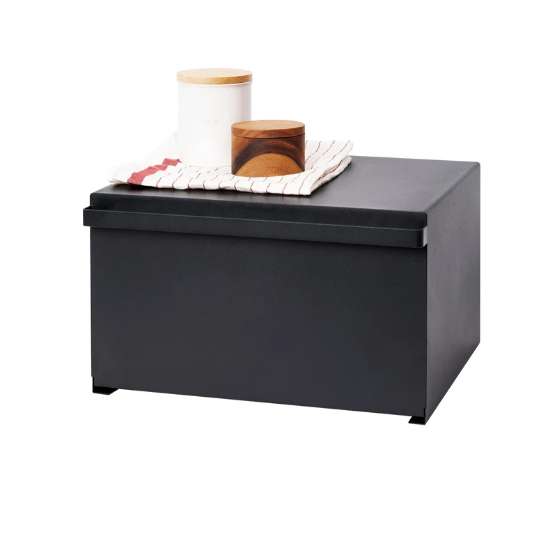 Yamazaki 4353 Tower Bread Case, Black, Steel, Minimalist, 40 x 34.5 x 24 cm