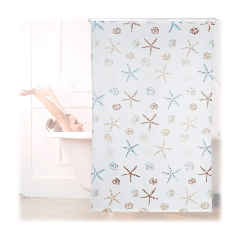 Relaxdays Roller Blind, Water-Repellent, for Bath & Shower, Shell Design, Ceiling, 140x240cm, Semi-Transparent, 240 x 140 x 5 cm