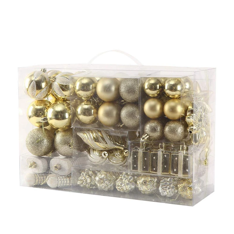Sattiyrch 78ct Christmas Balls Ornaments Set for Xmas Tree,Shatterproof Christmas Tree Decorations with Reusable Hand-Help Gift Boxes (Gold)