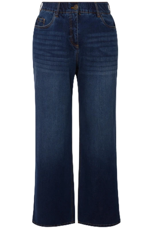 Ulla Popken Womenswear Plus Size Curvy Oversize Great Lengths Mary Fit Wide Leg Stretch Jeans Blue Denim 24P 724663 92-25