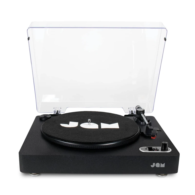 Jam Spun Out Wireless Turntable - Bluetooth Record Player, 3-Speed Vinyl Player, Portable Home Turntables for Records with Dust Cover, Headphone Jack Out, Aux-In, Convert Vinyl to MP3, Black
