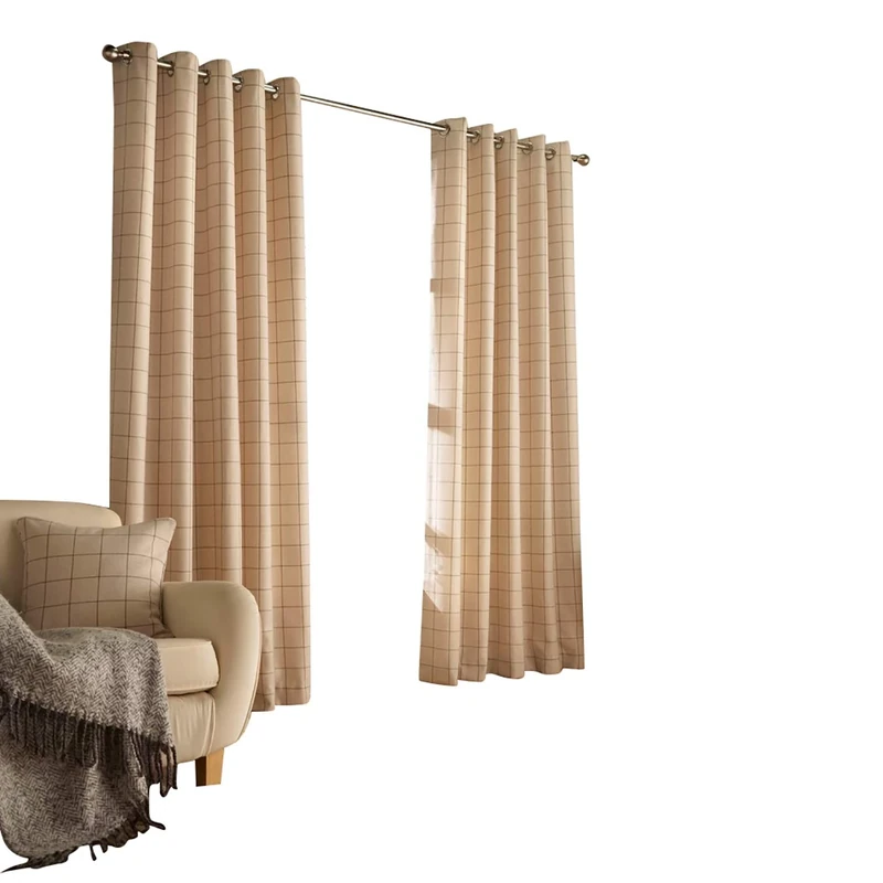 Furn Ellis Ringtop Eyelet Curtains (Pair) -Ready Made-Polyester-Natural-229cm x 183cm, Polyester, Natural, 229 x 183cm (90" x 72" inches)