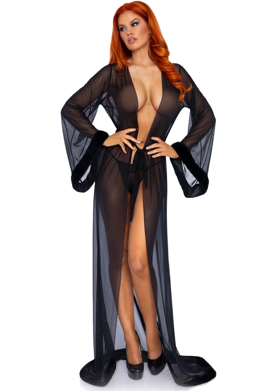 Leg Avenue Robe and String Panty, One Size (UK 6-12), Black, 280 g - Image 1
