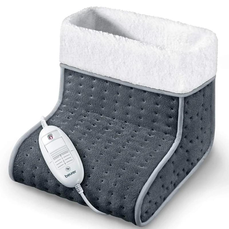 Beurer FW20UK Cosy Foot Warmer - Electric Foot Warmer for Cold Feet 3 Temperature Settings Cosy Teddy Fleece Lining Soft and Breathable, Washable lining, Grey, Size 12.5