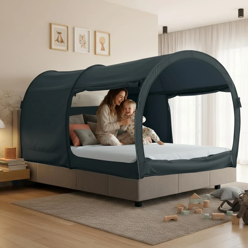 LEEDOR Bed Tent Dream Tents Bed Canopy Shelter Cabin Indoor Privacy Warm Breathable Pop Up Queen Size for Kids and Adult Patent Pending PitchBlack(Mattress Not Included)