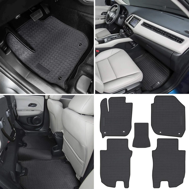 Floor Mat for Honda HR-V 2016 2017 2018 2019 2020 Heavy Duty Rubber Front+Rear Car Liner Carpet All Weather Custom Fit Waterproof Odorless (Black 5PCS)