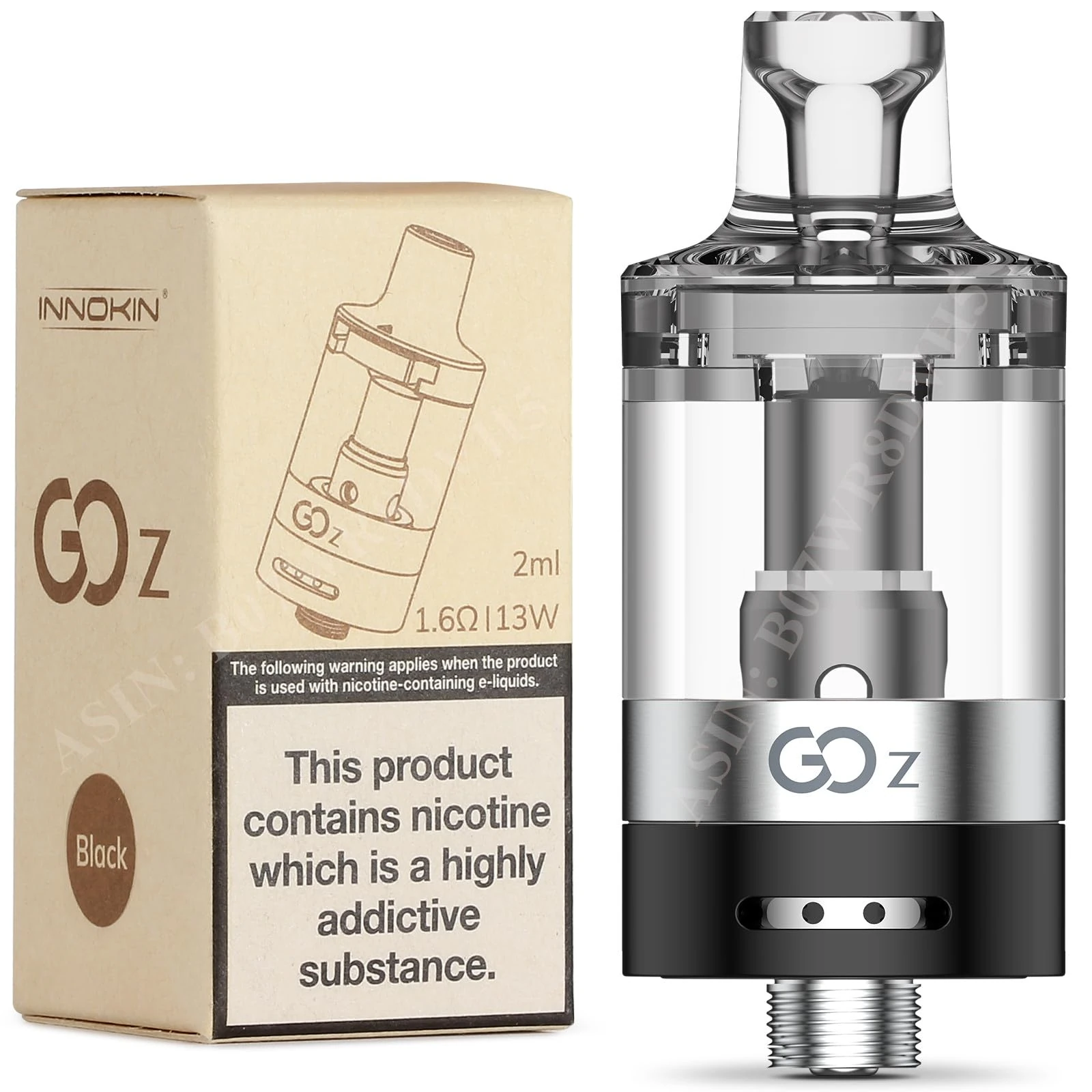 INNOKIN Go Z Tank, 1pcs, 1.6ohm Spare Tank for GOZEE Kit, Replacement Atomiser, Easy Top Fill, AMZ UK 2ml No Nicotine, Pack of 1 - Black