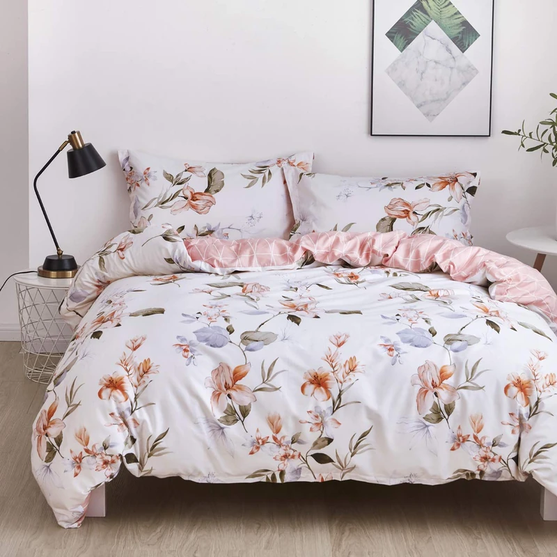 OAITE Duvet Cover Set,100% Cotton Comforter Cover with Floral Pattern Duvet Cover Set,Soft Bedding Set Includes with 3 Piece (2 Pillow Shams,1 Duvet Cover) - Image 1