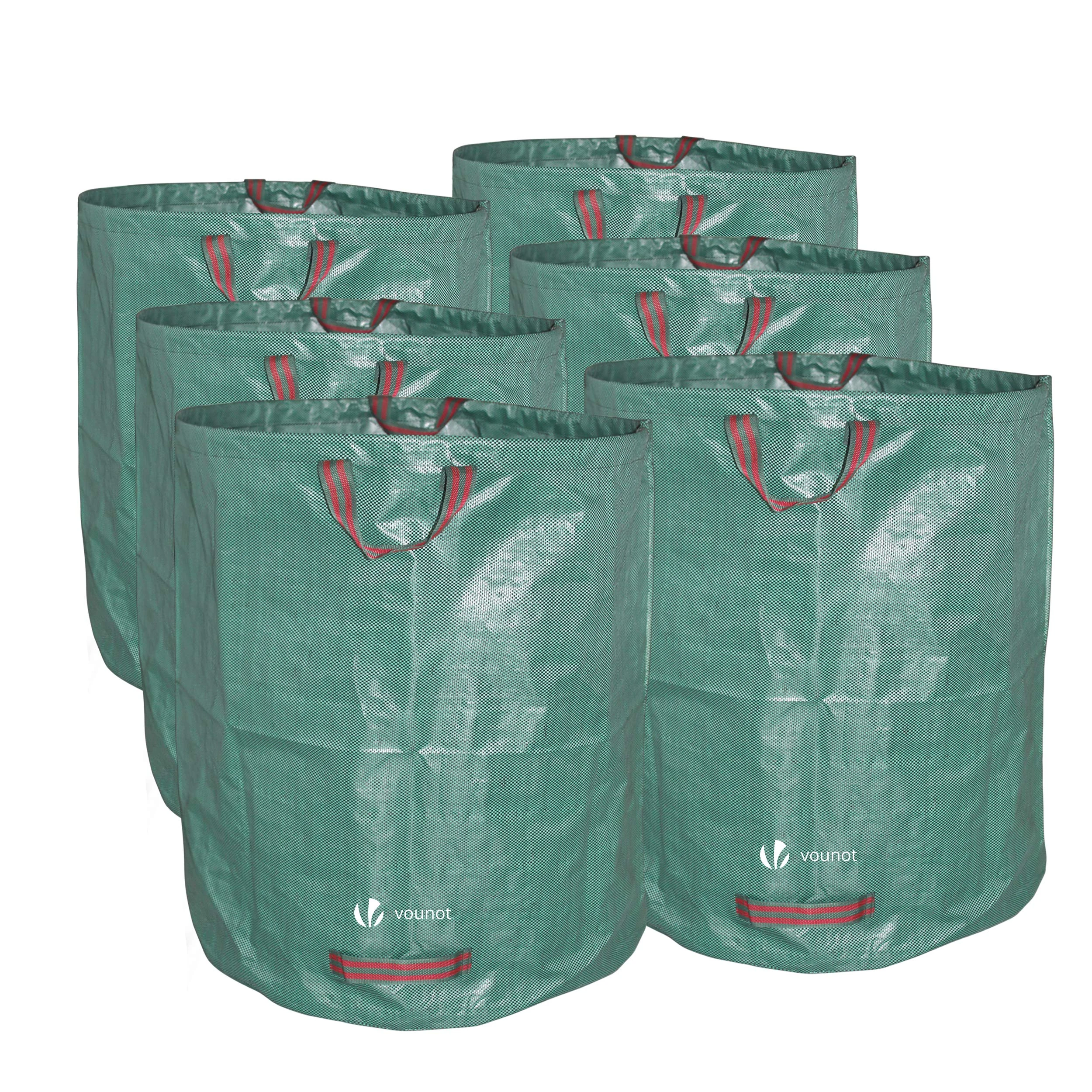 VOUNOT® 6 Pack Garden Waste Bags 272L, Heavy Duty Reusable Garden Rubbish Sacks, Industrial Handles & Fabric, Tear-Resistant Yard Refuse Bags, Green