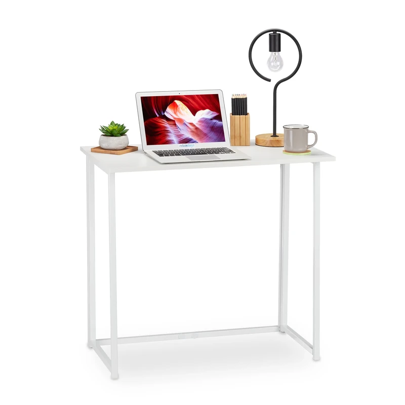 Relaxdays Foldable Desk, PC-Table To Fold, Space-saving Desk, Folding, Home Office, 74.5x80x45cm, White
