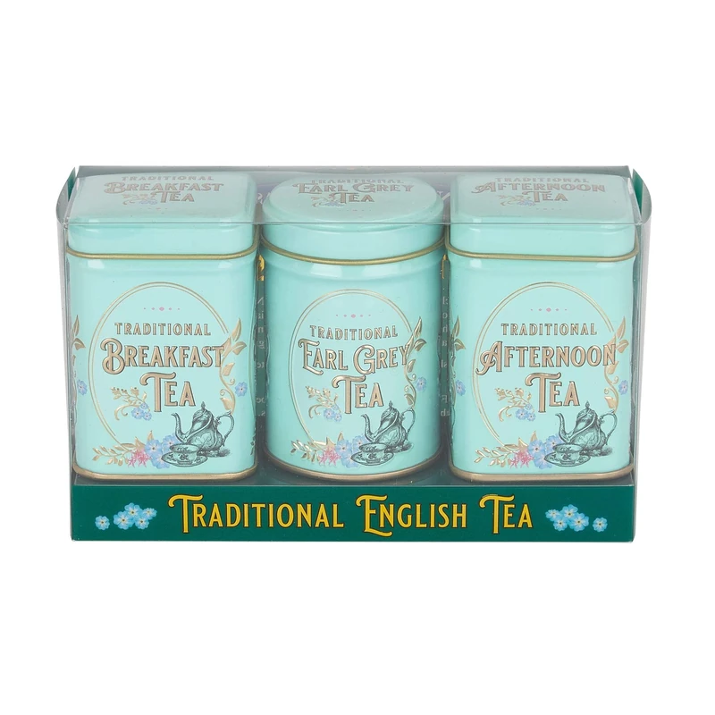 New English Teas Vintage Victorian Tea Tins with loose-leaf tea