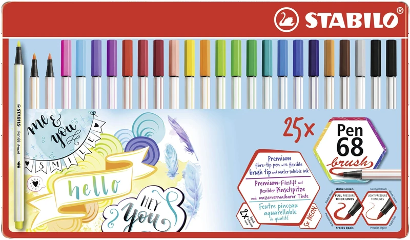 STABILO Premium Fibre-Tip Pen Pen 68 brush Tin of 25