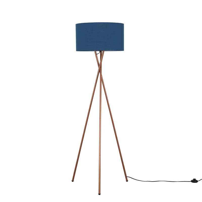 MiniSun | Modern Copper Metal Floor Lamp with a Navy Blue Shade | Floor Lamps & Torchieres, Home Décor & Improvement Essential | Includes 6W LED Bulb [3000K Warm White]