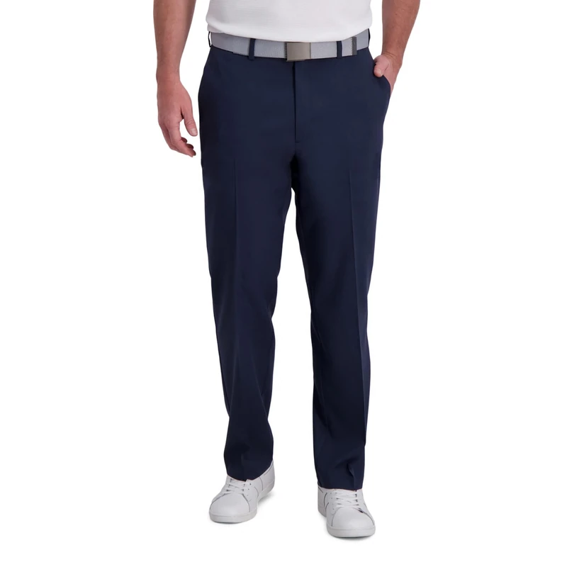 Haggar Men's Cool Right Performance Flex Stria Classic Fit Flat Front Pant Casual, Ink, 42W x 30L