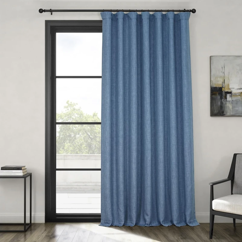 HPD Half Price Drapes Faux Linen Room Darkening Curtains - 120 Inches Long Extra Wide Luxury Linen Curtains for Bedroom & Living Room (1 Panel), 100W X 120L, Denim