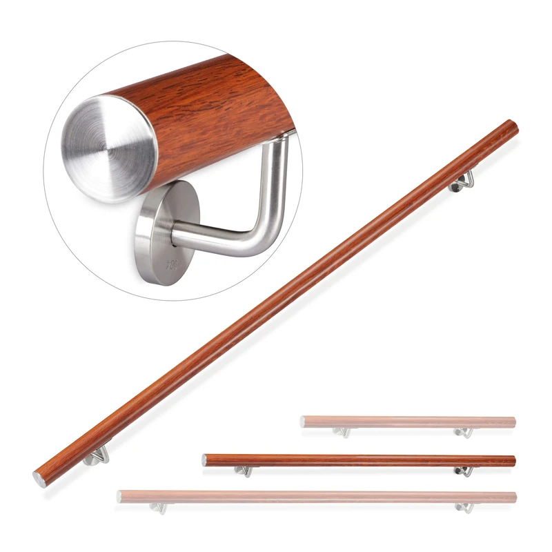 Relaxdays Aluminium Handrail - Oak Look - 150 cm Round Rail