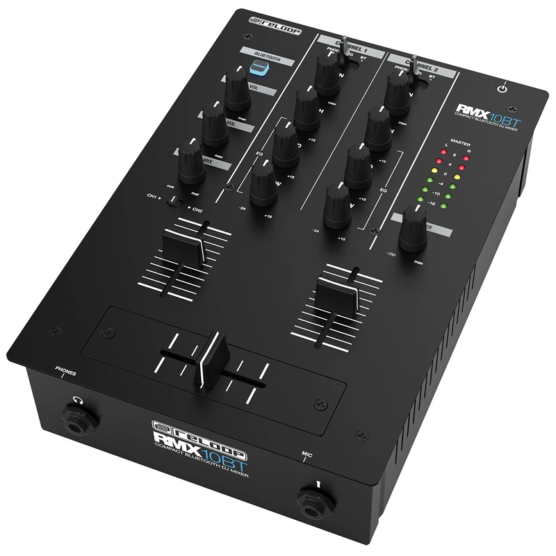 Reloop RMX-10BT 2-channel DJ mixer with 3-band EQ and Bluetooth input for wireless music streaming from your smartphone/tablet directly to your mixer