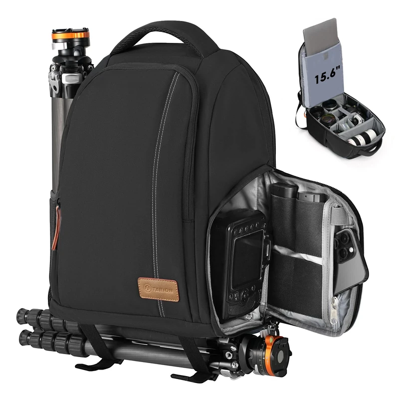 TARION 15L Waterproof Camera Backpack - DSLR Camera Bag with 15.6" Laptop Compartment Side Access Waterproof Rain Cover Tripod Holder for DSLR SLR Mirroless Cameras TB04 - Image 1