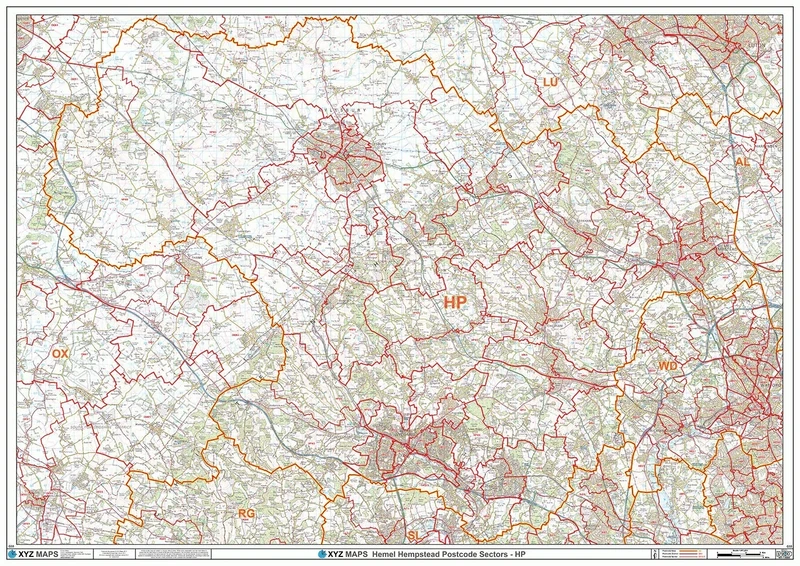 Hemel Hempstead - HP - Postcode Wall Map - 2A Plastic Coated (119cm x 168cm)