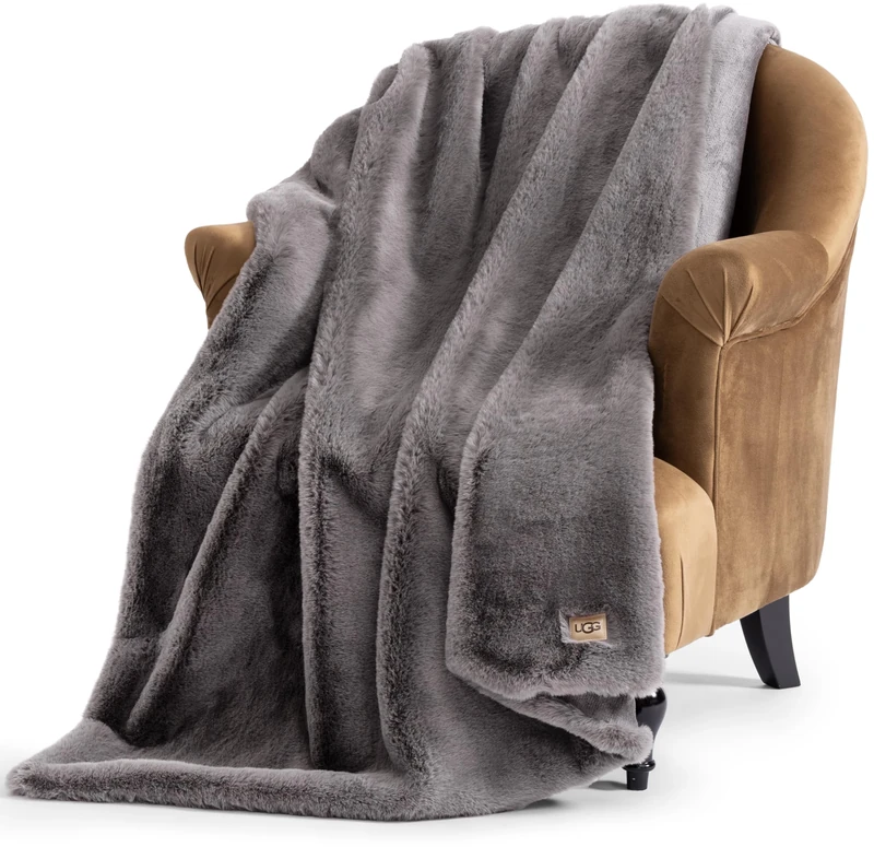 UGG Euphoria Plush Fur - Reversible Throw Blanket, Charcoal