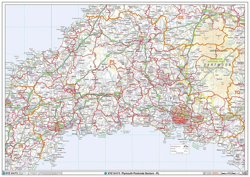 Plymouth - PL - Postcode Wall Map - 2A Plastic Coated (119cm x 168cm)