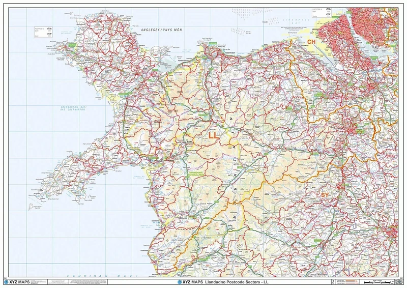 Llandudno - LL - Postcode Wall Map - 2A Plastic Coated (119cm x 168cm)