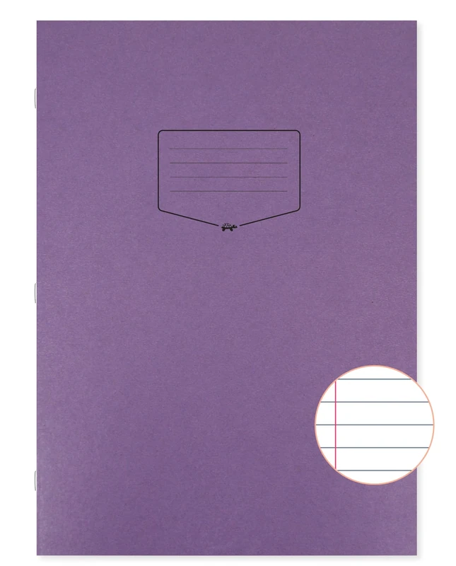 Silvine Tough Shell A4+ Exercise Book, 80 Pages 8mm Feint & Margin, Purple Laminated Cover [Pack of 50], EX157
