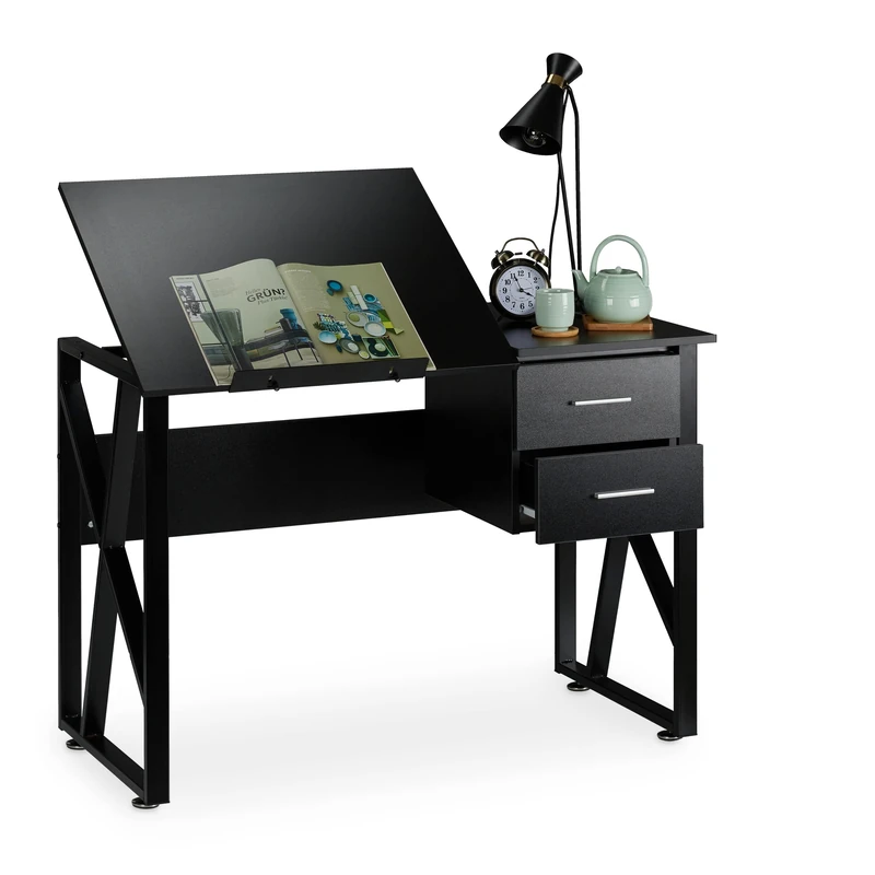 Relaxdays Desk Tilting, Adjustable Worktop Surface, Laptop Table or Drawing Desk, HWD 75x110x55cm, Black