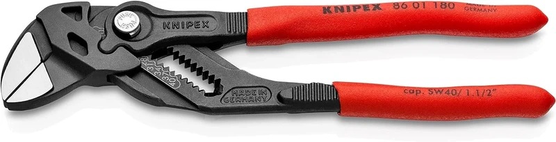 KNIPEX 86 01 180 SB Pliers Wrench Pliers and a Wrench in a Single Tool Plastic Coated Black atramentized 180 mm