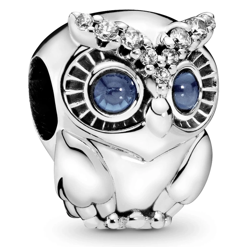 PANDORA Moments Women's Sterling Silver Sparkling Owl Cubic Zirconia Bracelet Charm, No Box