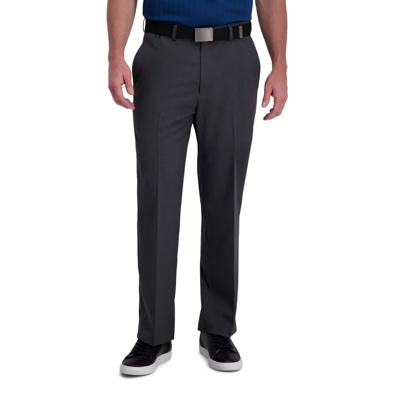 Haggar Men's Cool Right Performance Flex Solid Classic Fit Flat Front Pant Casual, Dark Heather Grey, 42W x 30L